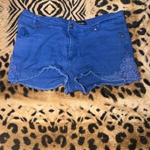 Ambiance Blue Jean Shorts with Lace Trim